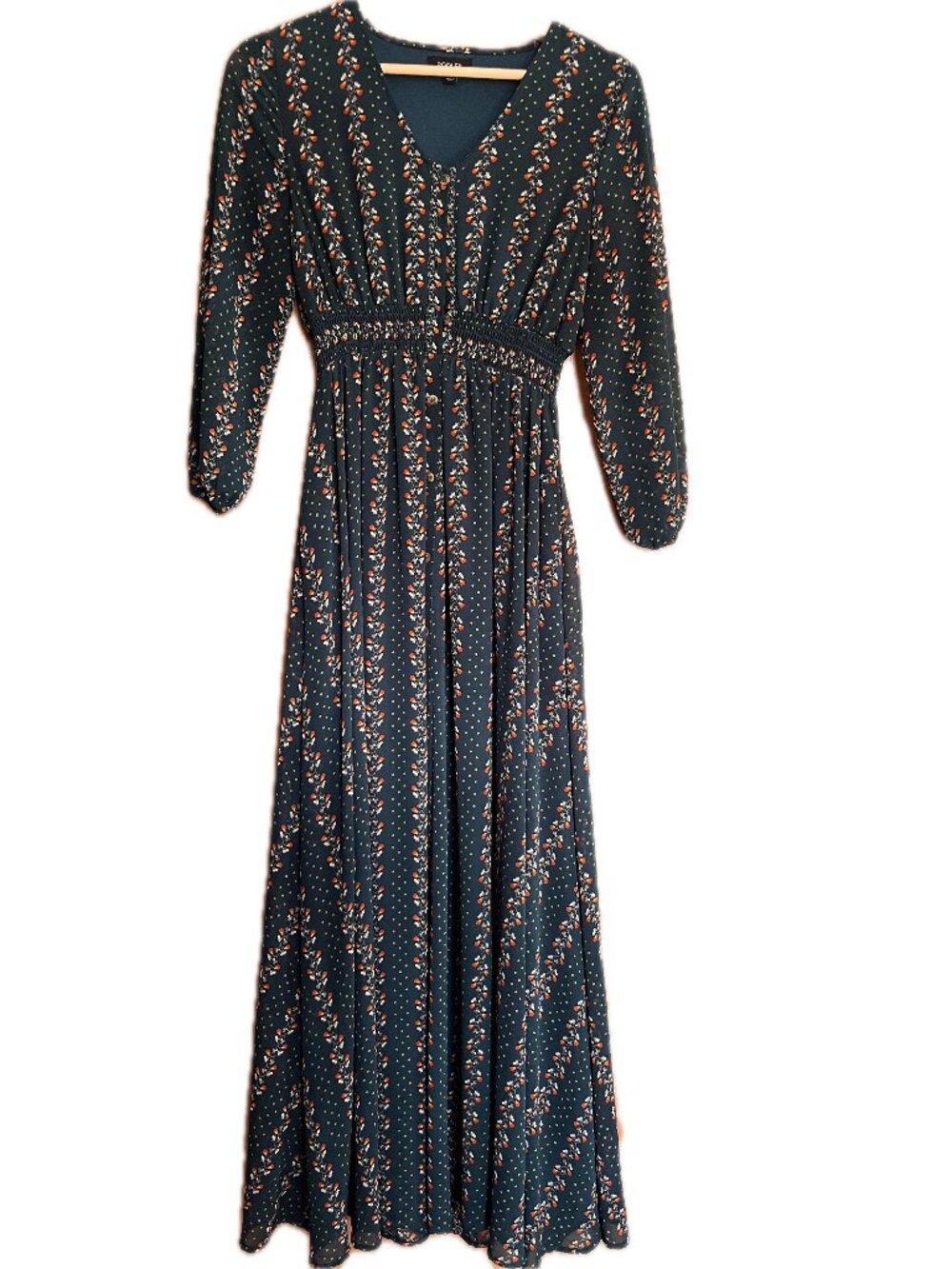 Teal Roolee Floral Maxi Dress Smocked Waist Boho Cottagecore Size Small